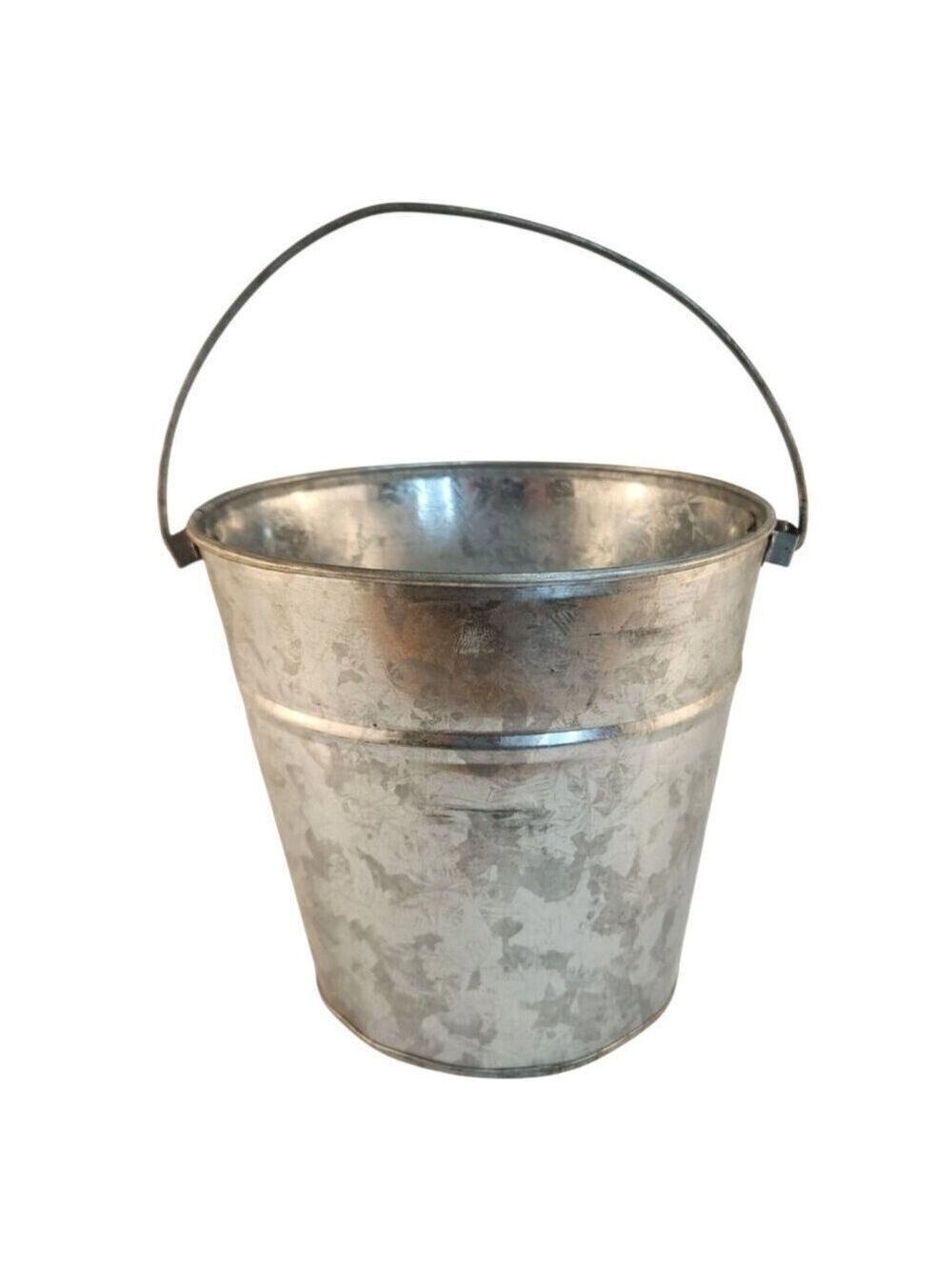 Galvanized Steel Metal Bucket With Handle Sturdy Decorative Storage Or Utility